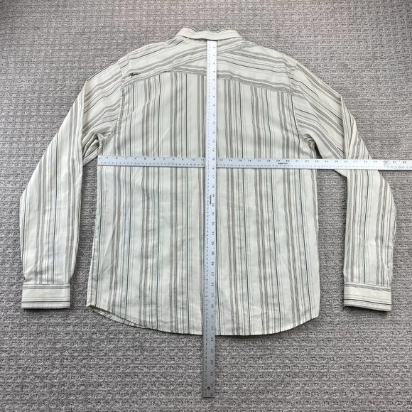 PrAna Shirt Men Extra Large XL Cream White Gray Striped Button Up Long Sleeve - Picture 10 of 12